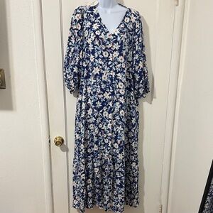 Anrabess Navy Floral Long Sleeve Dress